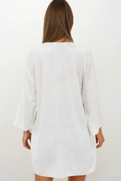 Ekru Oversize Uzun Triko Hırka