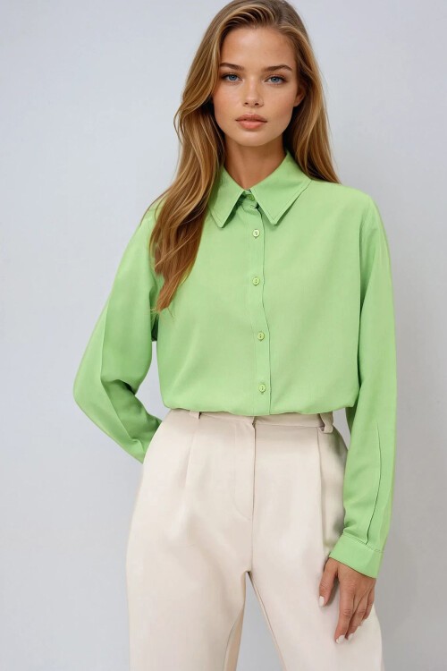 Fıstık Yeşili Basic Viscon Dokuma Gömlek