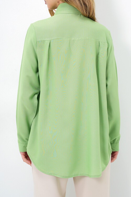 Fıstık Yeşili Basic Viscon Dokuma Gömlek