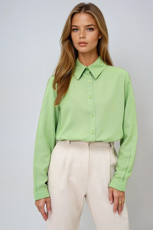 Fıstık Yeşili Basic Viscon Dokuma Gömlek
