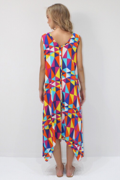 Fuşya Asimetrik Kesim Askılı Halka Detaylı Rahat Kalıp Dokuma Viskon Elbise