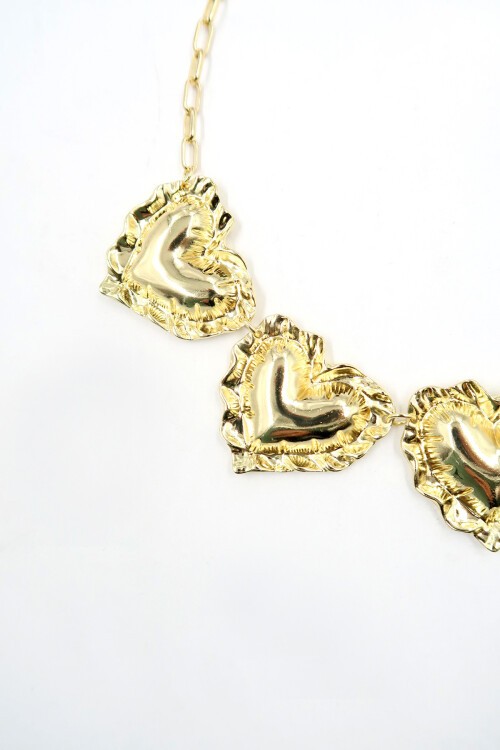 Gold 3 Boyutlu Kalpli Choker Kolye