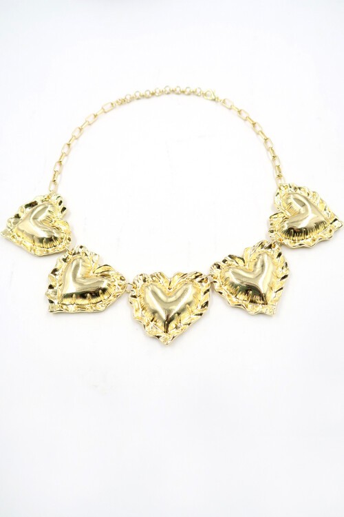 Gold 3 Boyutlu Kalpli Choker Kolye