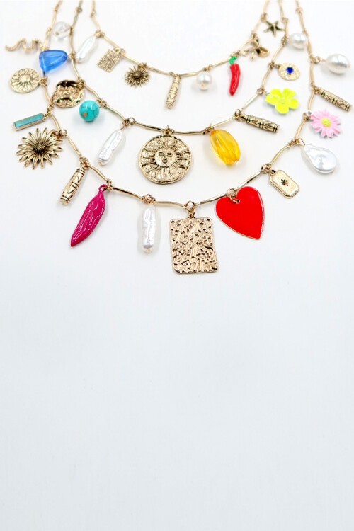 Gold 3Lü Charm Kolye Seti