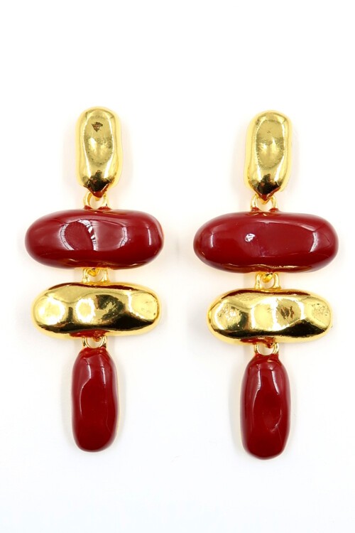 Gold Mineli Kabartmalı Modern Tasarım Küpe