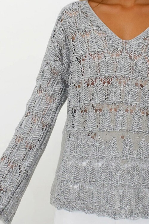 Gri V Yaka Ajurlu Bluz