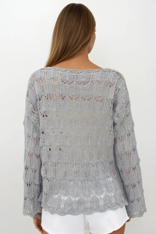 Gri V Yaka Ajurlu Bluz