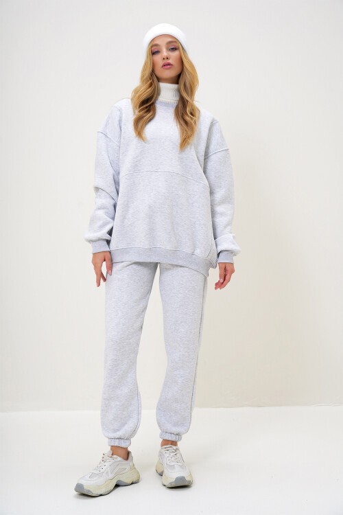 Grimelanj Bisiklet Yaka Oversize İçi Şardonlu Sweatshırt  Ve Paçası Lastikli Eşofman Takım