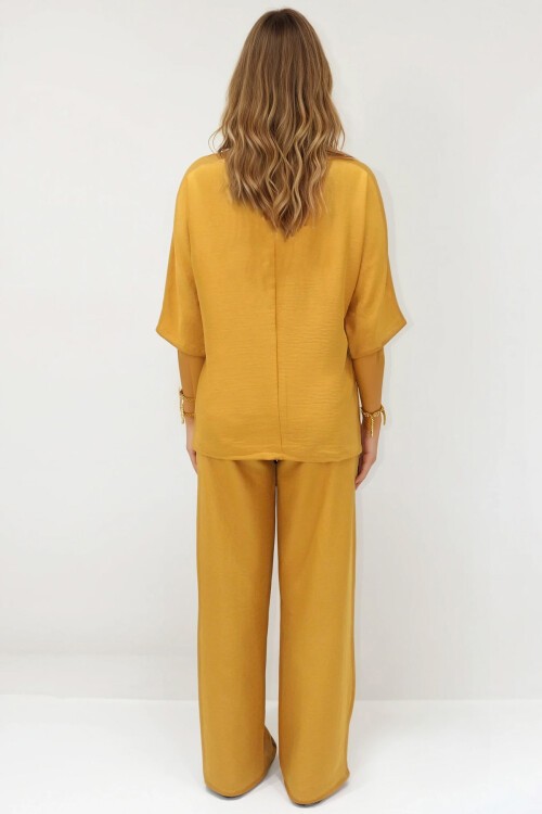 Hardal Kayık Yaka Bluz Ve Pantolon Aerobin Takım