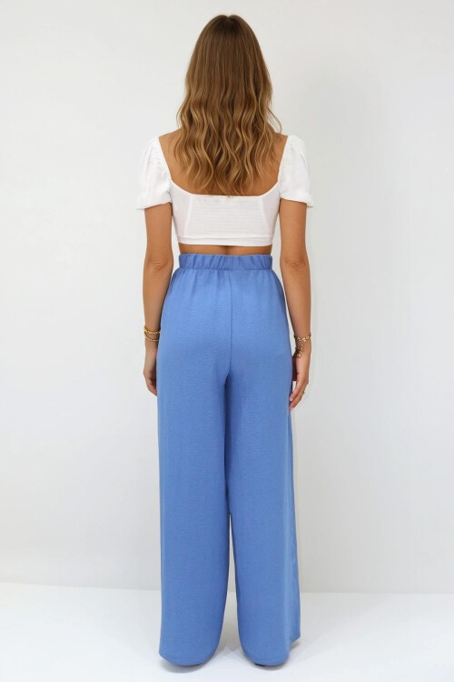 İndigo Bağcıklı Beli Lastikli Aerobin Palazzo Pantolon