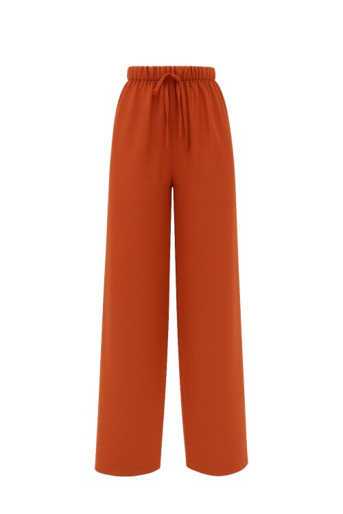 Kiremit Bağcıklı Beli Lastikli Aerobin Palazzo Pantolon