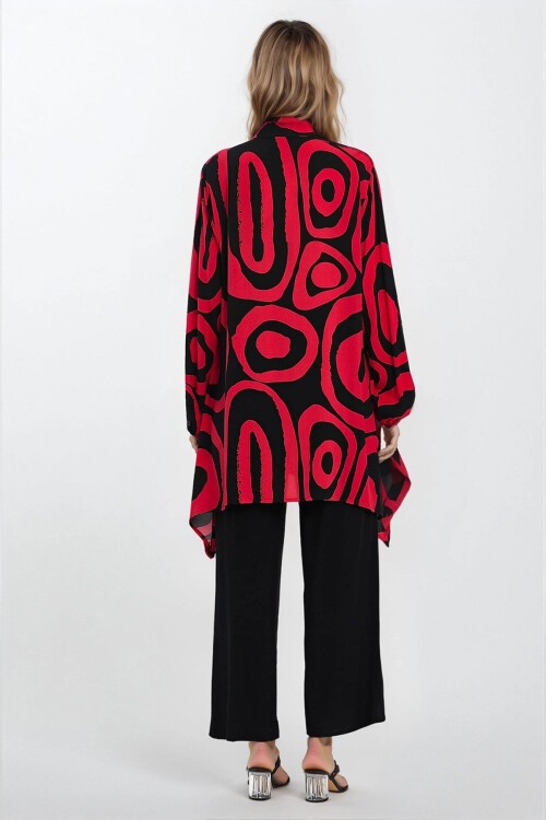 Kırmızı Hakim Yaka Bluz Ve Pantolon Büyük Beden Alt Üst Takım