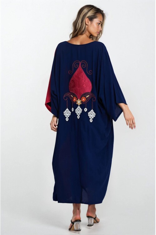 Kırmızı Önü Düğmeli Çift Cepli Büyük Beden Viskon Elbise