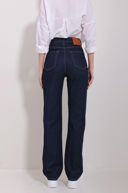 Koyu Lacivert Yüksek Bel 5 Cepli Wide Leg Palazzo Pantolon