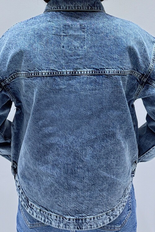 Mavi Çift Cepli Oversize Jean Ceket