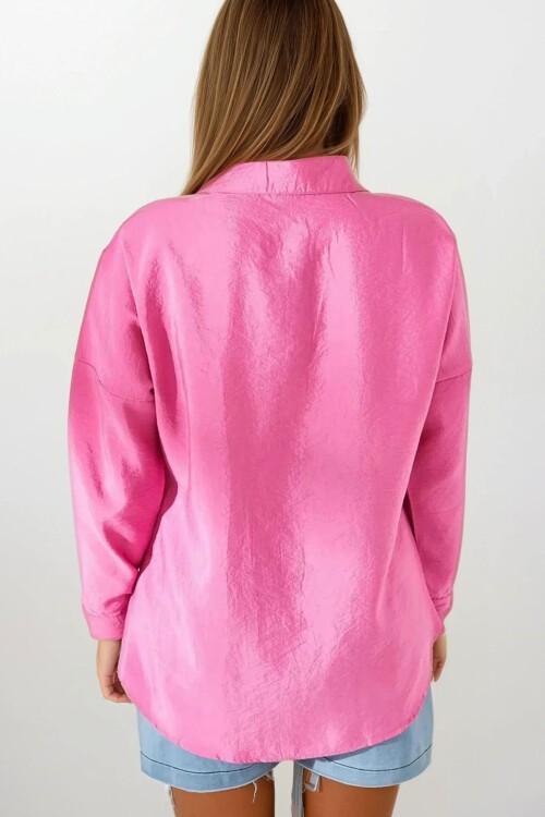Pembe Oversize Basic Gömlek