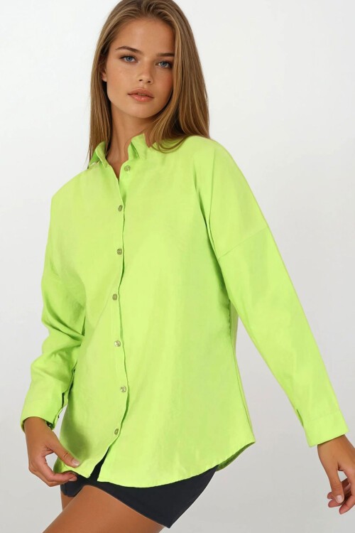 Fıstık Yeşili Oversize Basic Gömlek