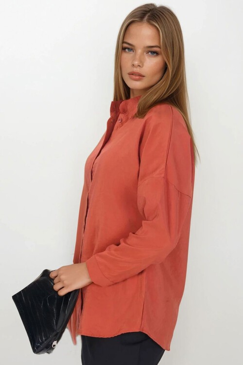 Kiremit Oversize Basic Gömlek