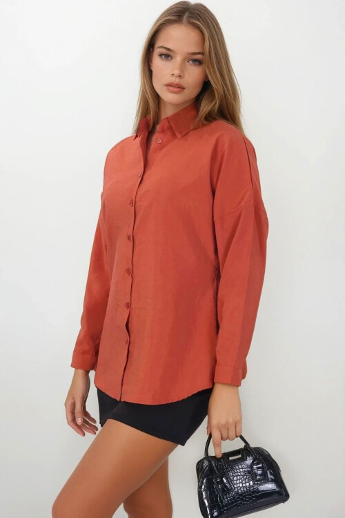 Kiremit Oversize Basic Gömlek
