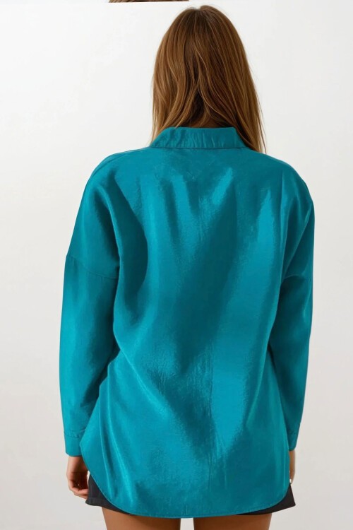 Petrol Yeşili Oversize Basic Gömlek
