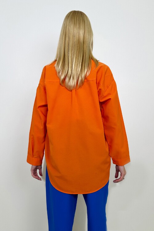 Portakal Oversize Uzun Dokuma Gömlek