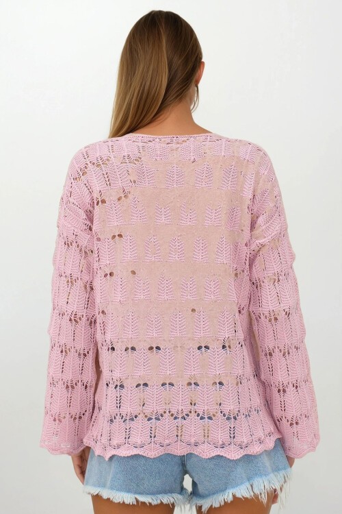 Pudra Pembe V Yaka Ajurlu Bluz