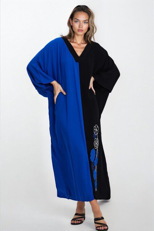 Saks Önü Düğmeli Çift Cepli Büyük Beden Viskon Elbise