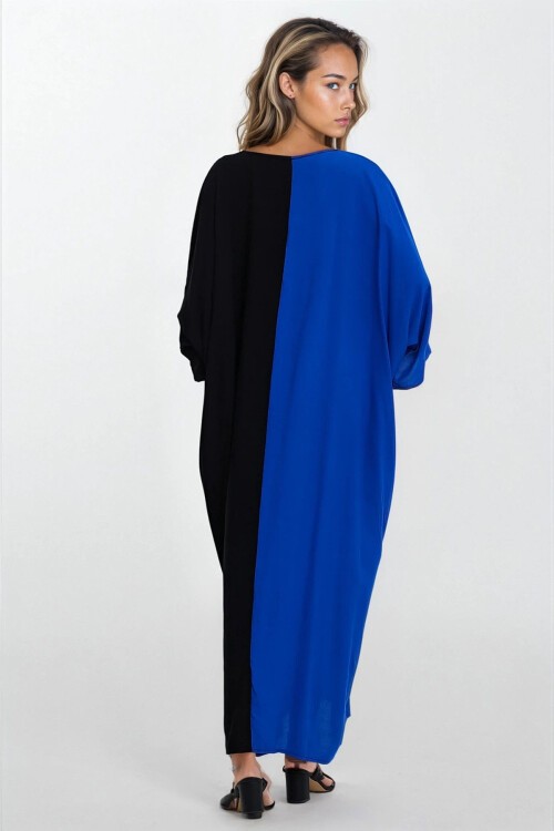 Saks Önü Düğmeli Çift Cepli Büyük Beden Viskon Elbise