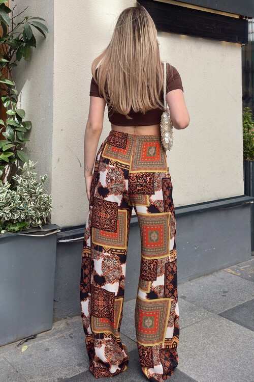 Sarı Beli Lastikli Bağlama Detaylı Rahat Kesim Pantolon