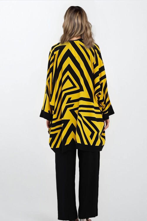 Sarı Çift Cepli Beli Lastikli Pantolon Ve Kimono 2Li Takım