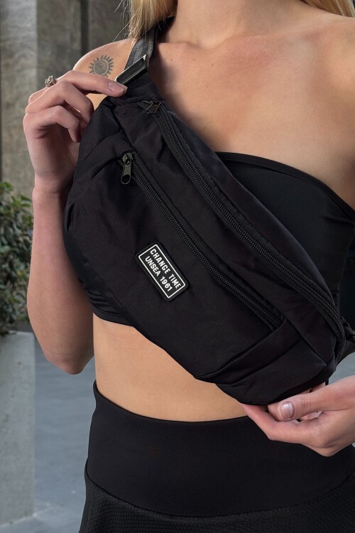 Siyah Beli Lastikli File Detaylı Şort Etek