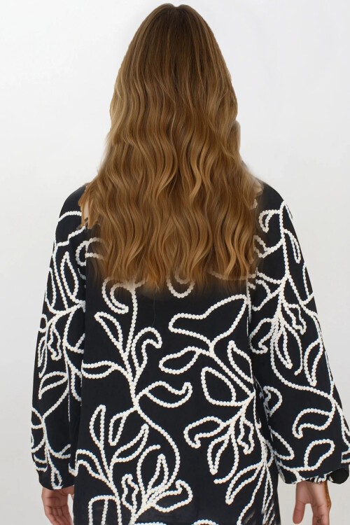 Siyah Kordone Nakışlı Premium Dokuma Gömlek