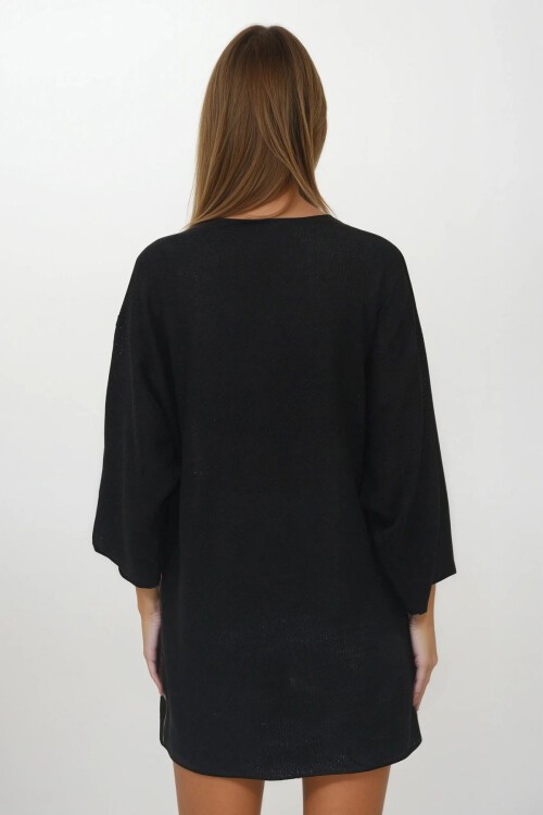 Siyah Oversize Uzun Triko Hırka