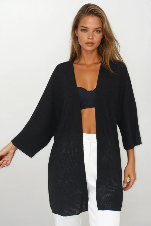 Siyah Oversize Uzun Triko Hırka