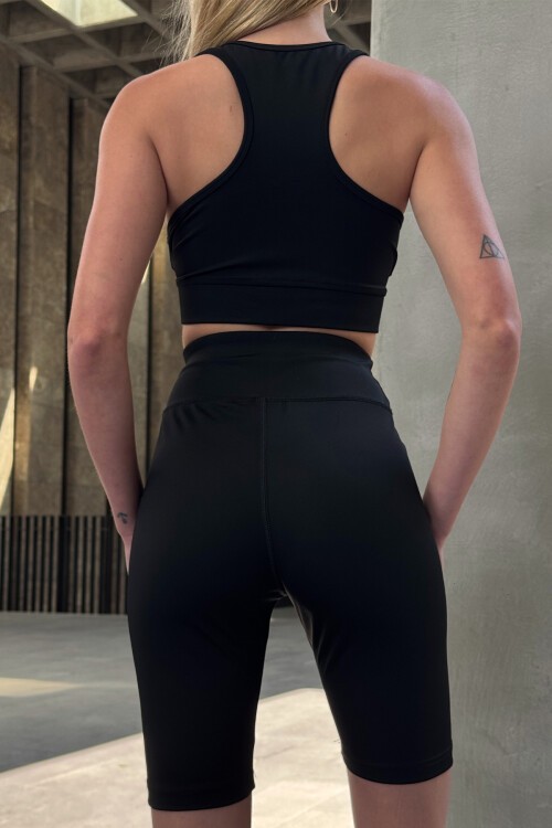 Siyah Yüksek Bel Sporcu Şort Tayt
