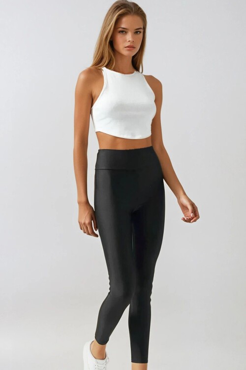 Siyah Yüksek Bel Toparlayıcı Etkili Disco Tayt