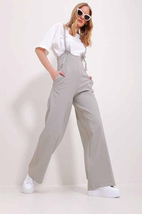 Taş Çift Cepli Askılı Likralı Salopet Tulum