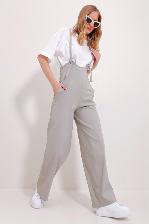 Taş Çift Cepli Askılı Likralı Salopet Tulum