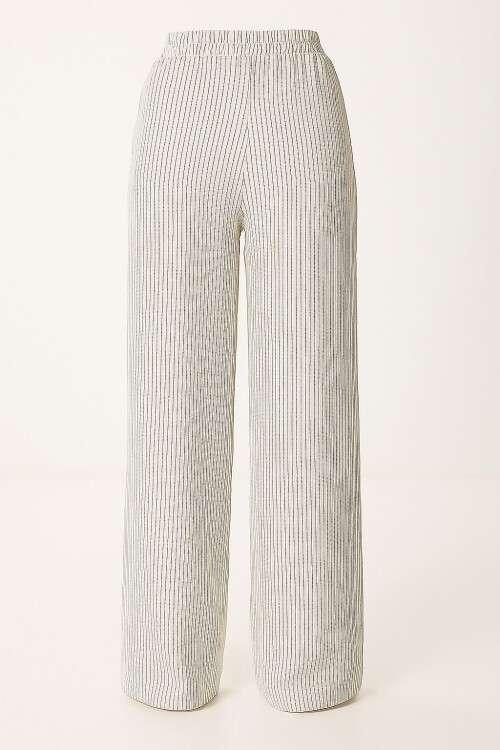 Taş Çift Cepli Çizgili Müslin Palazzo Pantolon