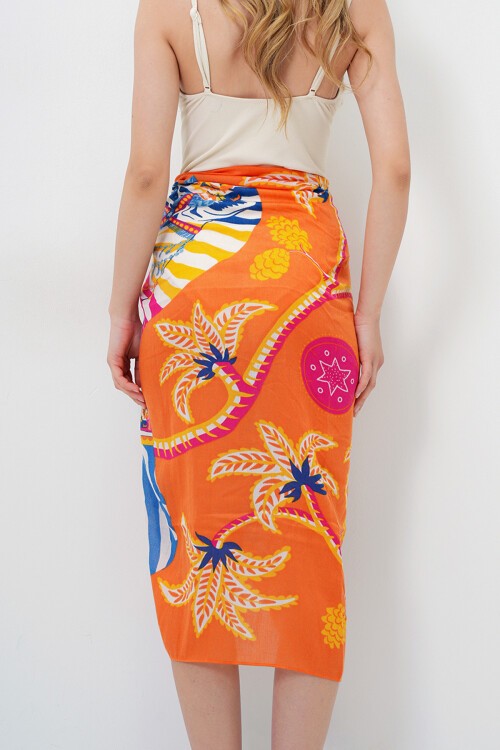 Turuncu Desenli Pareo Şal