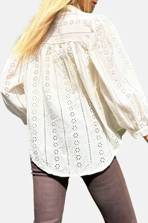 Vanilya Hakim Yaka Gizli Patlı Fisto Dokuma Bluz