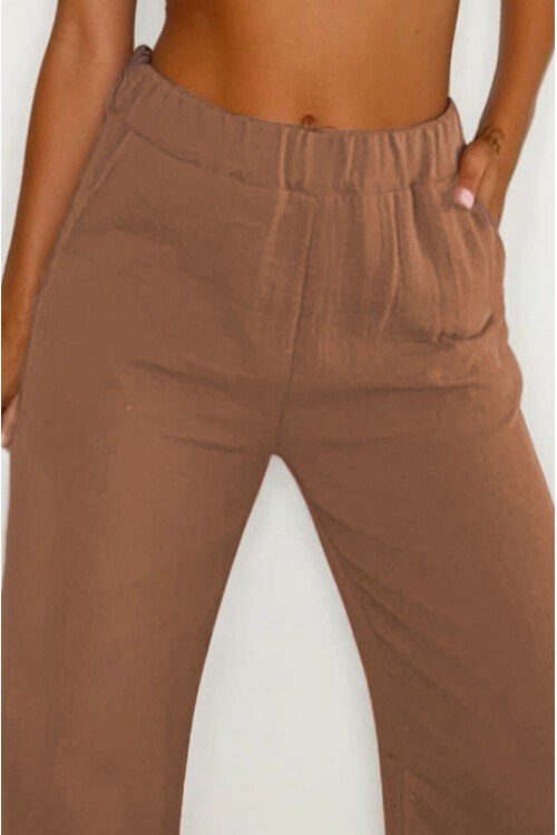 Vizon Çift Cepli Beli Lastikli Müslin Palazzo Pantolon