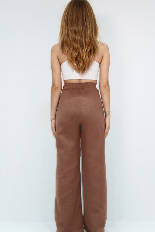 Vizon Çift Cepli Beli Lastikli Müslin Palazzo Pantolon