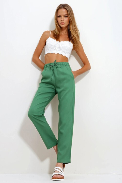 Yeşil Çift Cepli Gabrdin Pantolon