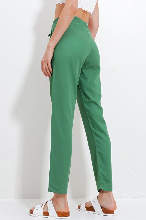 Yeşil Çift Cepli Gabrdin Pantolon