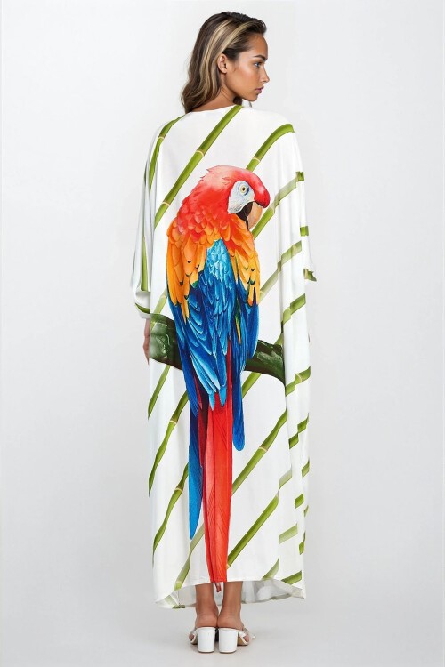 Yeşil Çizgi Desenli V Yaka Büyük Beden Viskon Elbise