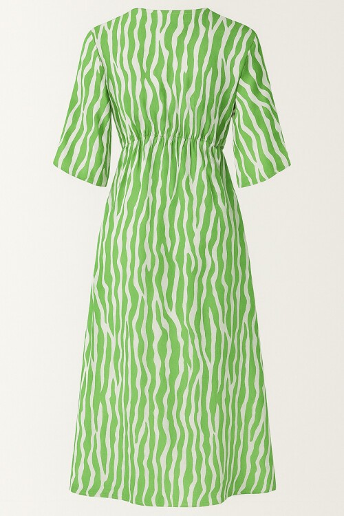 Yeşil Derin V Yaka Yırtmaç Detaylı Midi Boy Elbise