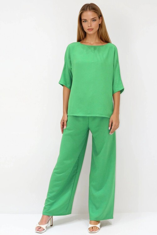 Yeşil Kayık Yaka Bluz Ve Pantolon Aerobin Takım