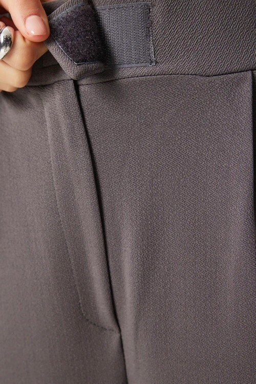 Gri Likralı Cırt Kapamalı Çift Cepli Palazzo Pantalon