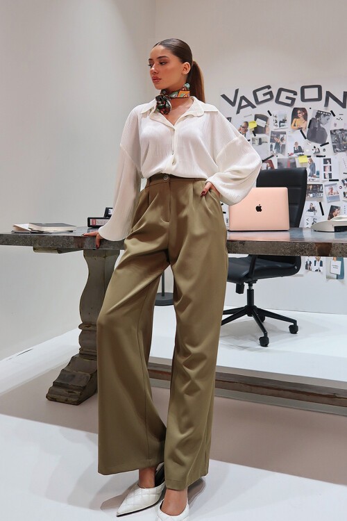 Haki Wide Leg Pantolon